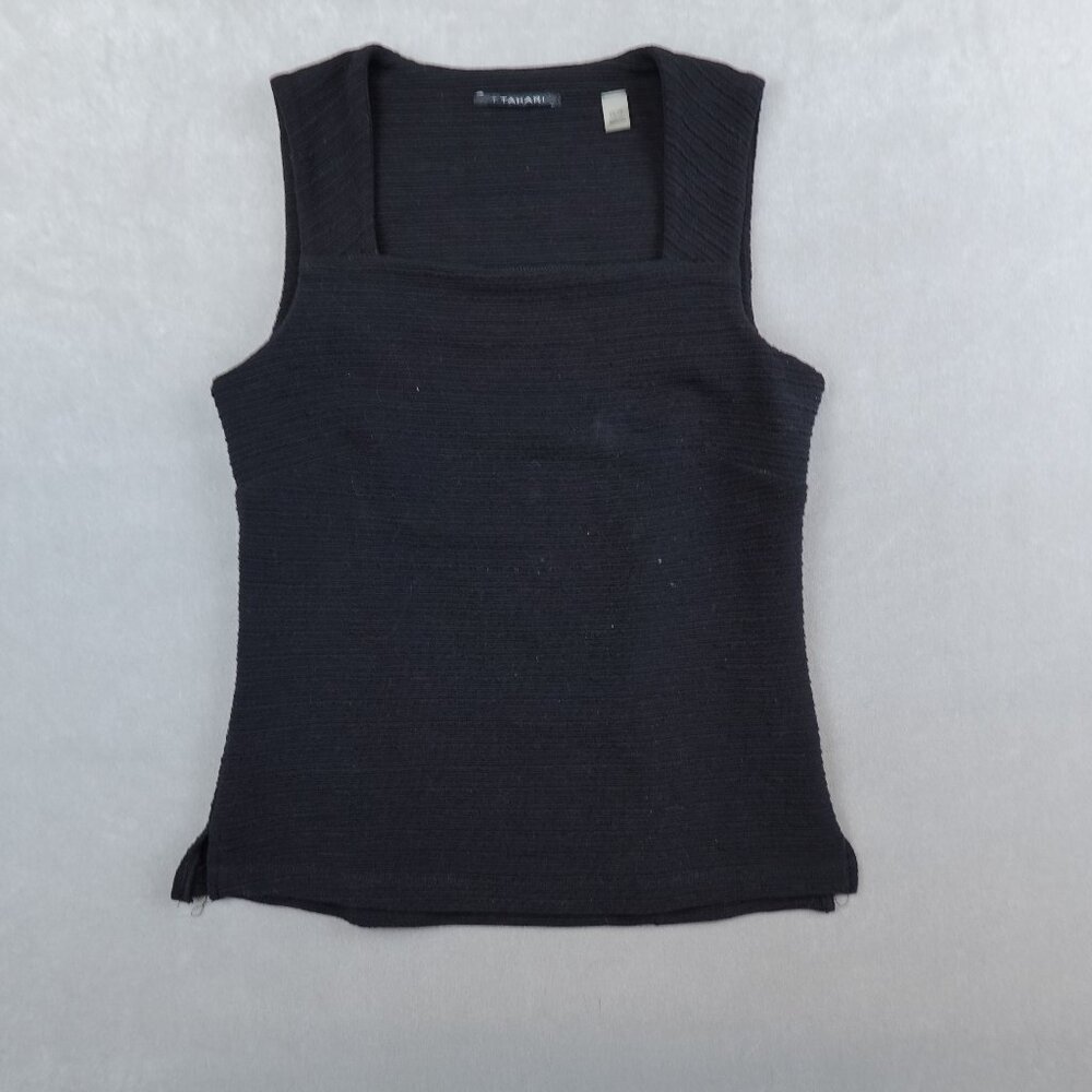 Tahari Top Black Square Neck Sleeveless Ribbed Stretch